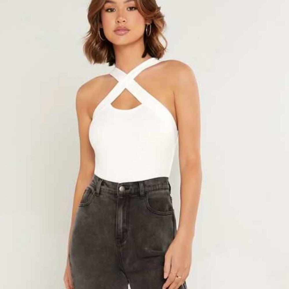 White Criss Cross Halter Bodysuit